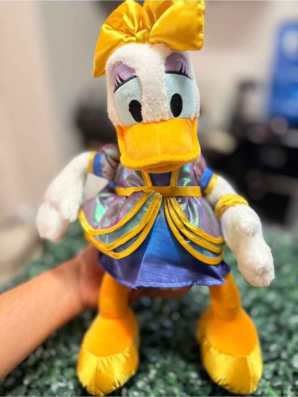 50 anniversary Disney Daisy Duck Plush in Yellow Bow and Blue Dress